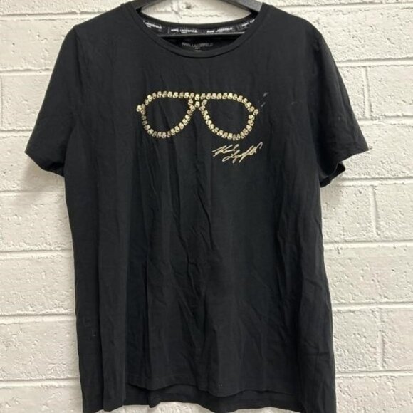 BOGO Karl Lagerfeld Vintage! Black Short Sleeved Tee Shirt T-Shirt Sunglasses - Picture 1 of 4